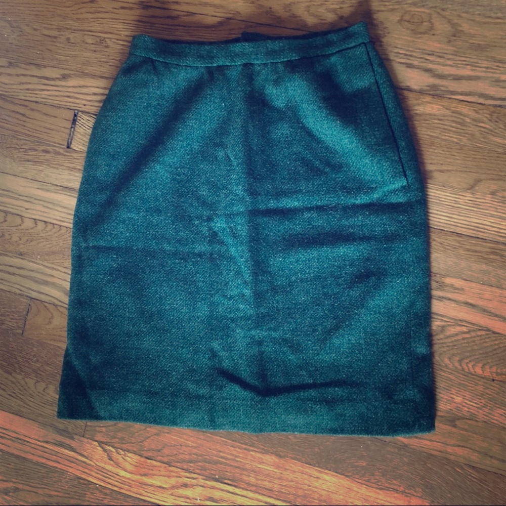 Vintage forest green wool pencil skirt